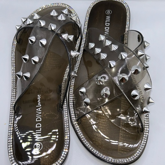 DIVA Lounge Silver Studded Women's Sandals - Picture 3 of 4